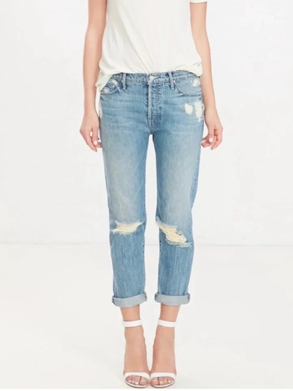NWT Mother The The Vagabond Crop in Hijacking The Runway Rigid Cotton Jeans 25